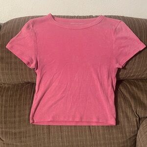 American Eagle Pink Ribbed Neck Tee